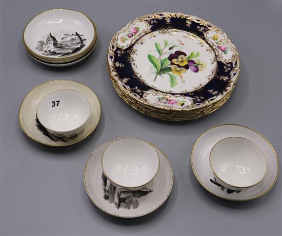 19th Century tea bowls and part dessert ware